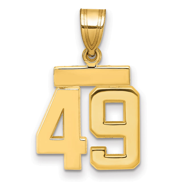 Small Polished Number 49 Charm Pendant in Real 14k Yellow Gold