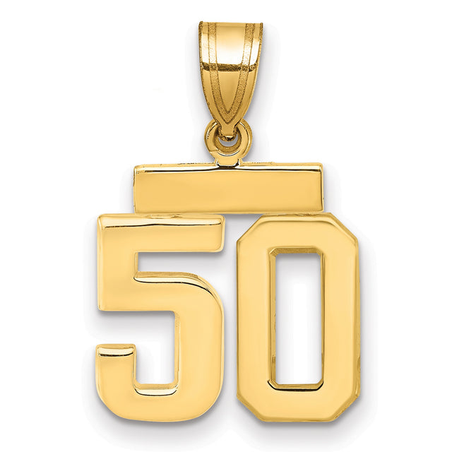 Small Polished Number 50 Charm Pendant in Real 14k Yellow Gold
