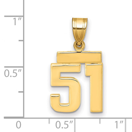 14k Yellow Gold Number 51 Pendant, Bold Modern Sports Charm for Men or Unisex