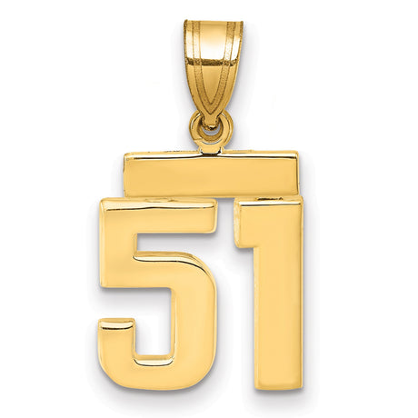14k Yellow Gold Number 51 Pendant, Bold Modern Sports Charm for Men or Unisex