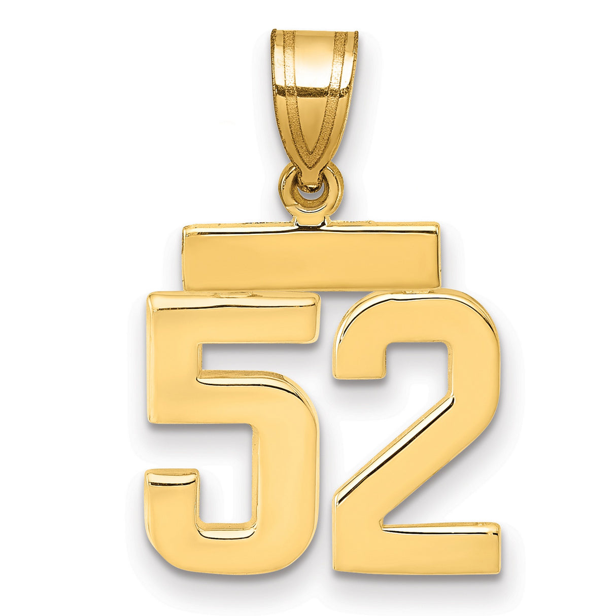 Small Polished Number 52 Charm Pendant in Real 14k Yellow Gold