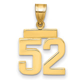 Small Polished Number 52 Charm Pendant in Real 14k Yellow Gold