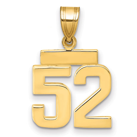 Small Polished Number 52 Charm Pendant in Real 14k Yellow Gold