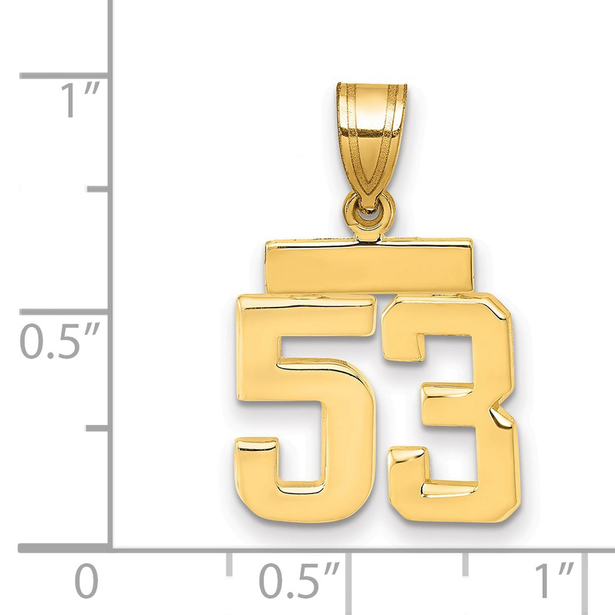 Small Polished Number 53 Charm Pendant in Real 14k Yellow Gold