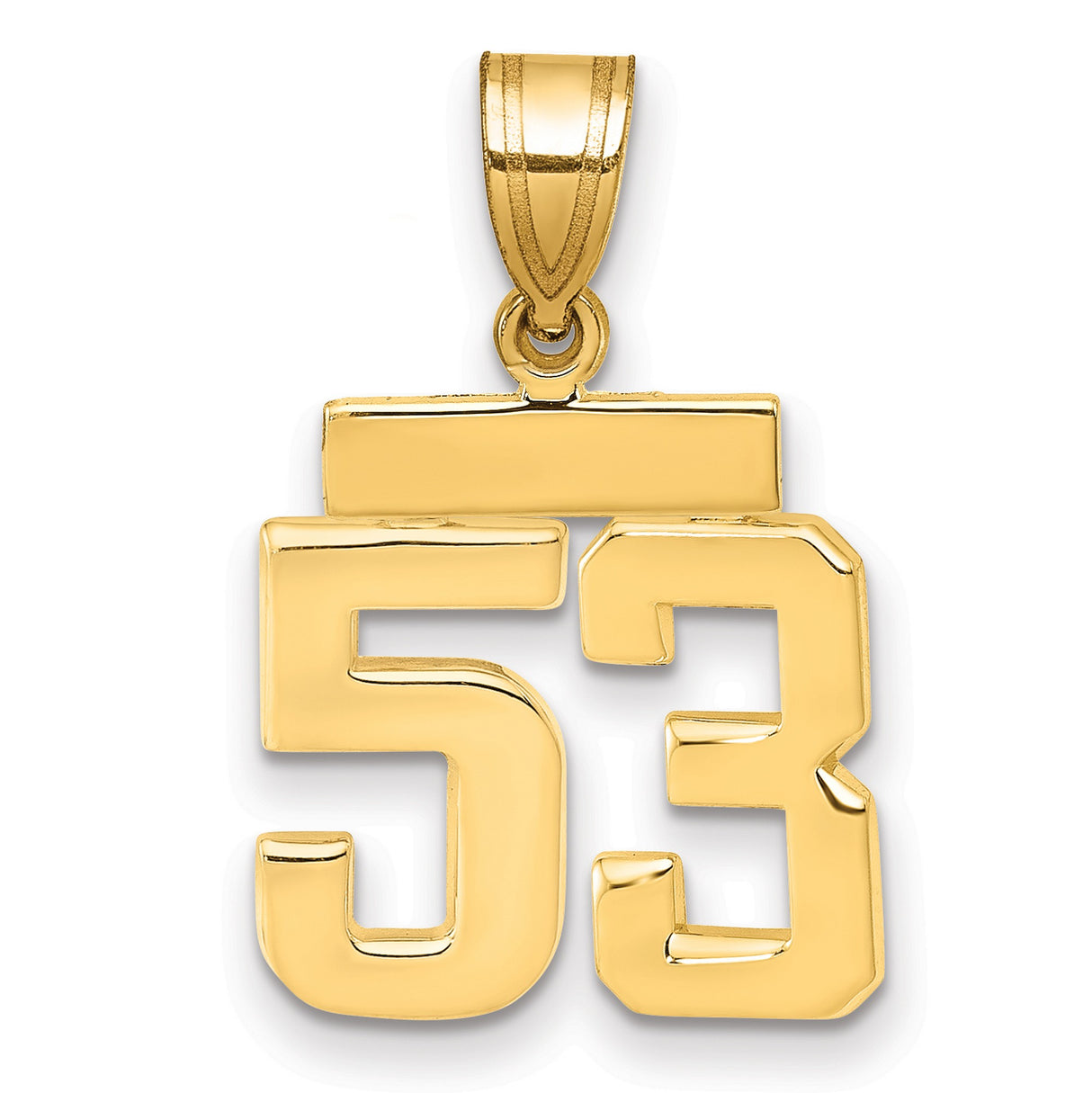Small Polished Number 53 Charm Pendant in Real 14k Yellow Gold