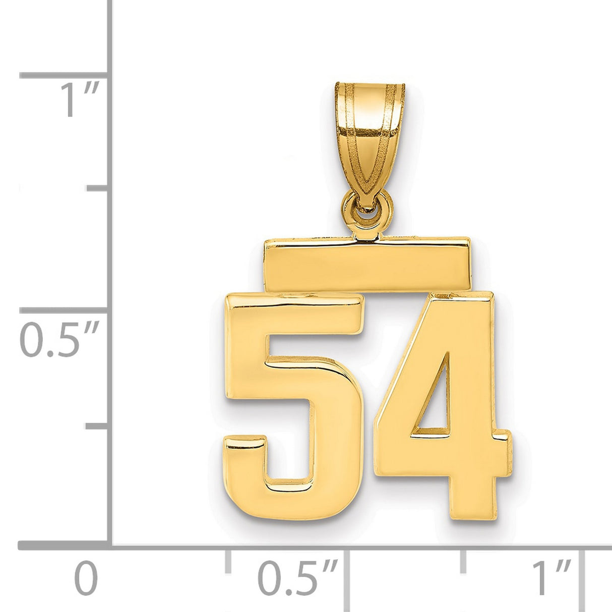 Small Polished Number 54 Charm Pendant in Real 14k Yellow Gold