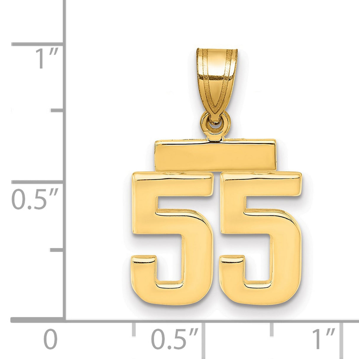 Small Polished Number 55 Charm Pendant in Real 14k Yellow Gold