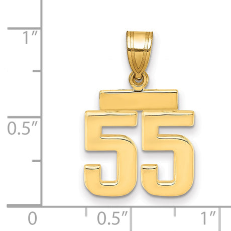 Small Polished Number 55 Charm Pendant in Real 14k Yellow Gold