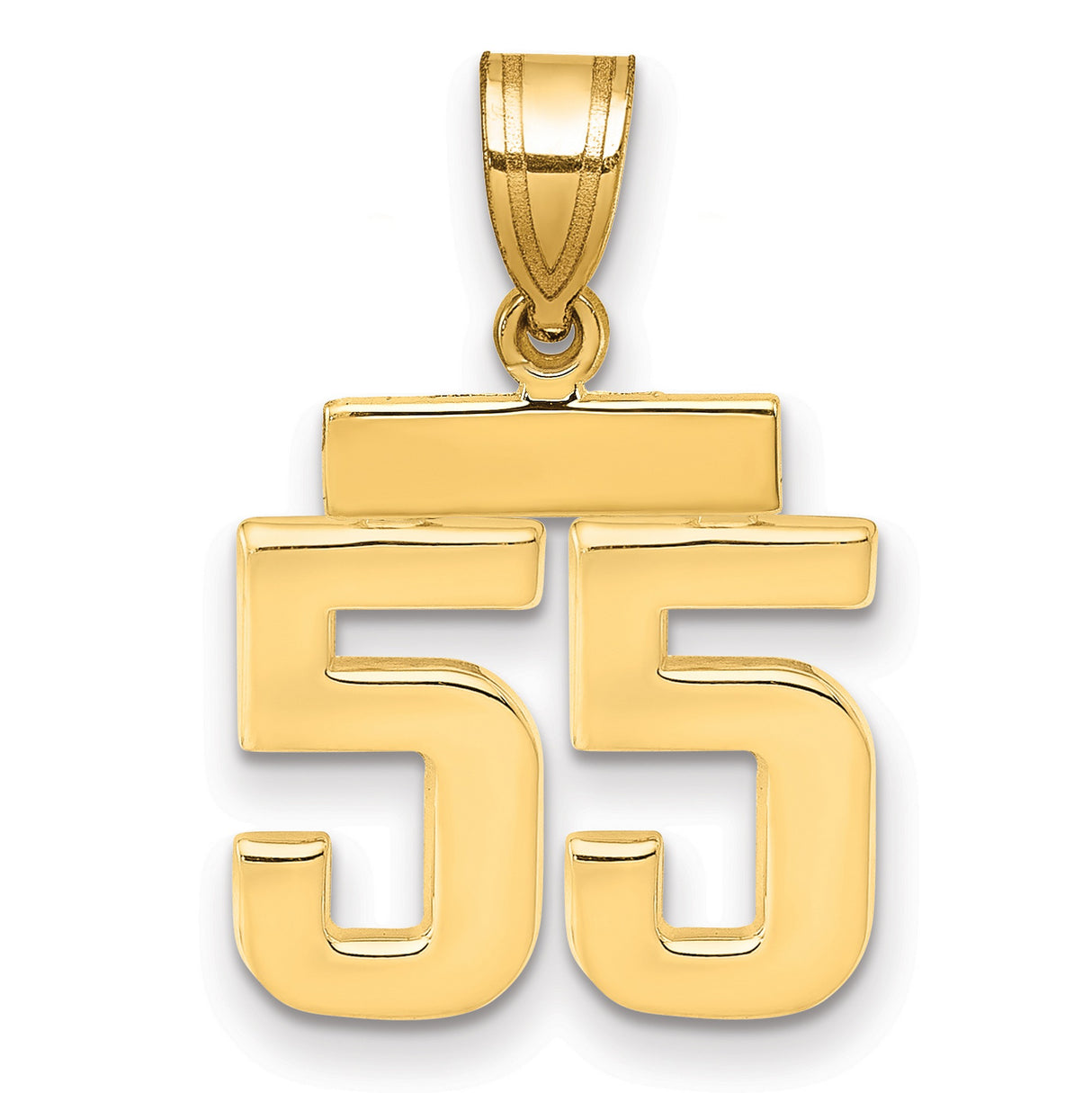 Small Polished Number 55 Charm Pendant in Real 14k Yellow Gold