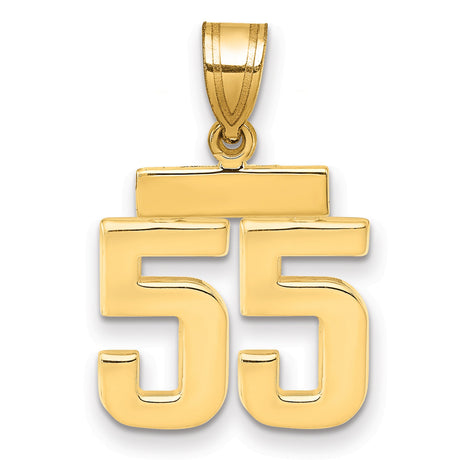 Small Polished Number 55 Charm Pendant in Real 14k Yellow Gold