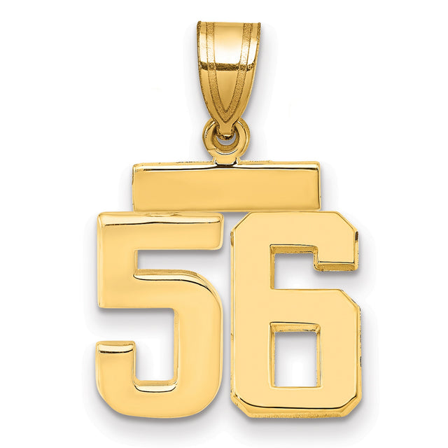 Small Polished Number 56 Charm Pendant in Real 14k Yellow Gold