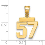 Small Polished Number 57 Charm Pendant in Real 14k Yellow Gold