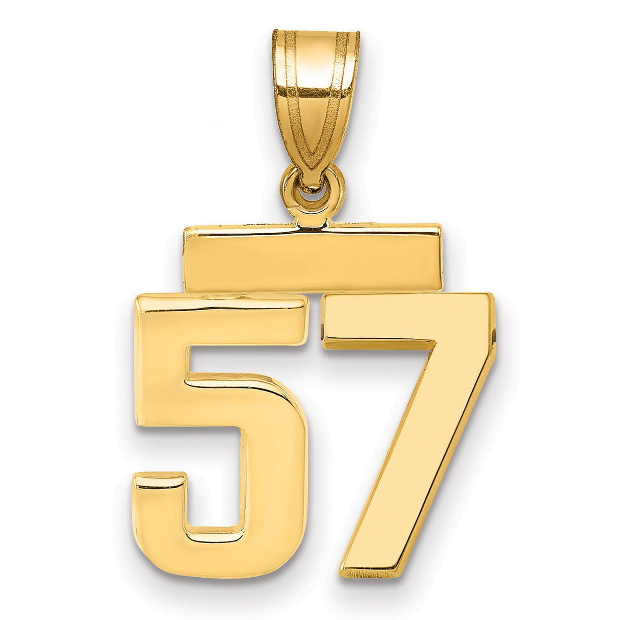 Small Polished Number 57 Charm Pendant in Real 14k Yellow Gold