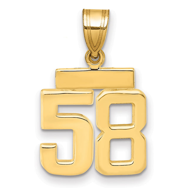 14k Yellow Gold Number 58 Pendant, Bold Block Jersey Number Charm for Men or Unisex