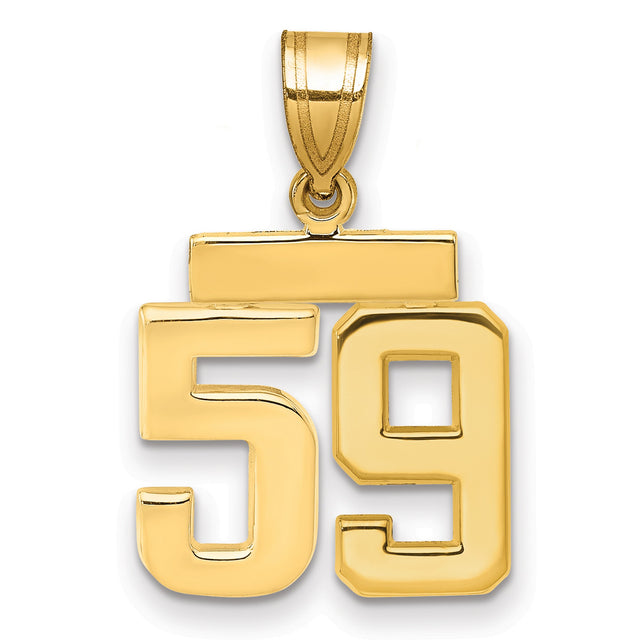 Small Polished Number 59 Charm Pendant in Real 14k Yellow Gold