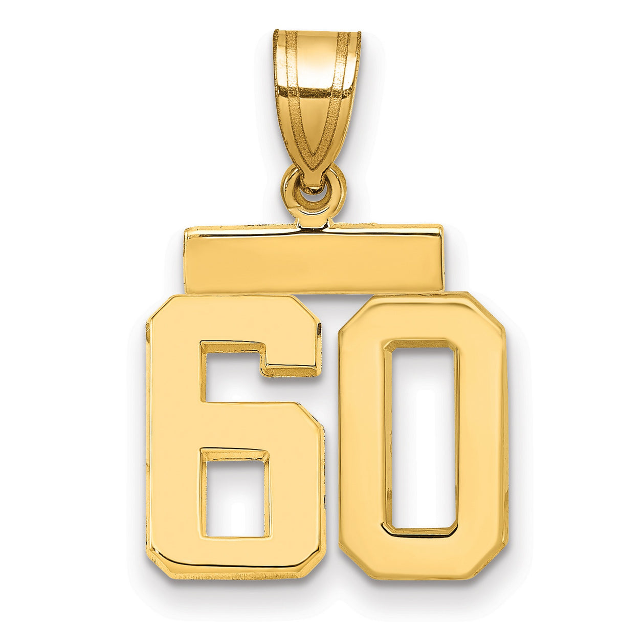 Small Polished Number 60 Charm Pendant in Real 14k Yellow Gold