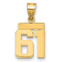 Small Polished Number 61 Charm Pendant in Real 14k Yellow Gold