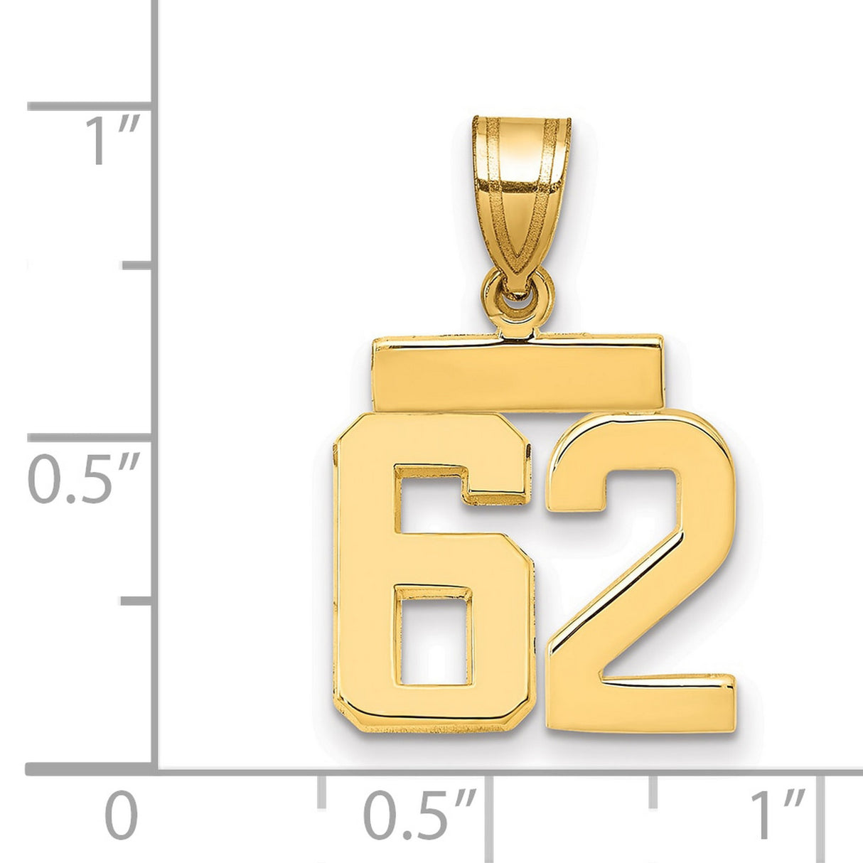 Small Polished Number 62 Charm Pendant in Real 14k Yellow Gold