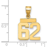 Small Polished Number 62 Charm Pendant in Real 14k Yellow Gold