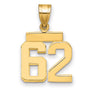 Small Polished Number 62 Charm Pendant in Real 14k Yellow Gold