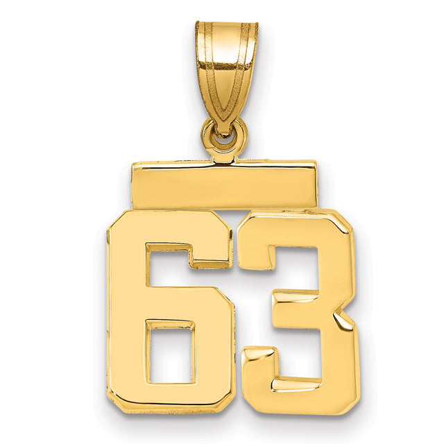 Small Polished Number 63 Charm Pendant in Real 14k Yellow Gold