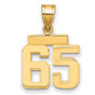 Small Polished Number 65 Charm Pendant in Real 14k Yellow Gold