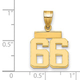 Small Polished Number 66 Charm Pendant in Real 14k Yellow Gold