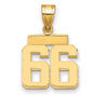 Small Polished Number 66 Charm Pendant in Real 14k Yellow Gold