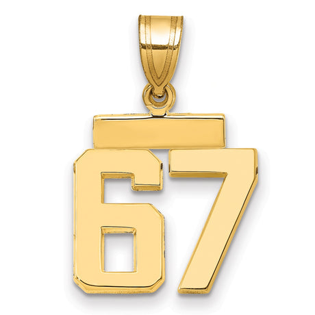 Small Polished Number 67 Charm Pendant in Real 14k Yellow Gold