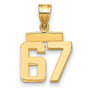 Small Polished Number 67 Charm Pendant in Real 14k Yellow Gold