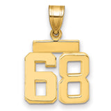 Small Polished Number 68 Charm Pendant in Real 14k Yellow Gold