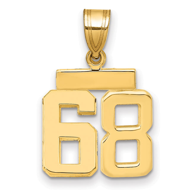 Small Polished Number 68 Charm Pendant in Real 14k Yellow Gold