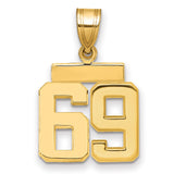 Small Polished Number 69 Charm Pendant in Real 14k Yellow Gold