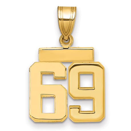 Small Polished Number 69 Charm Pendant in Real 14k Yellow Gold