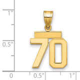 Small Polished Number 70 Charm Pendant in Real 14k Yellow Gold