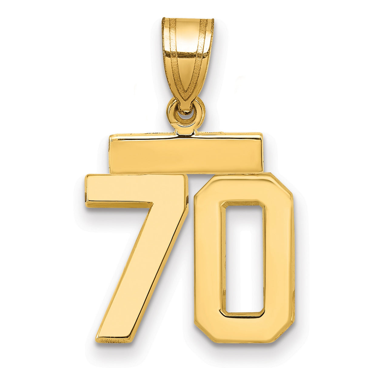 Small Polished Number 70 Charm Pendant in Real 14k Yellow Gold