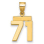 Small Polished Number 71 Charm Pendant in Real 14k Yellow Gold