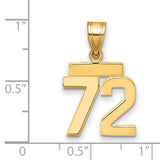 Small Polished Number 72 Charm Pendant in Real 14k Yellow Gold
