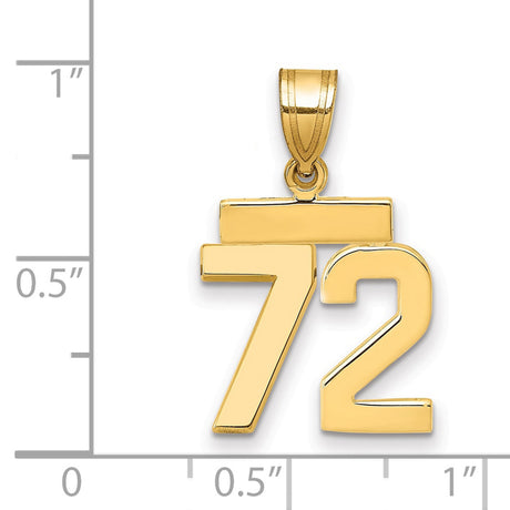 Small Polished Number 72 Charm Pendant in Real 14k Yellow Gold