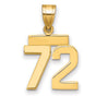 Small Polished Number 72 Charm Pendant in Real 14k Yellow Gold
