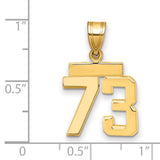 Small Polished Number 73 Charm Pendant in Real 14k Yellow Gold
