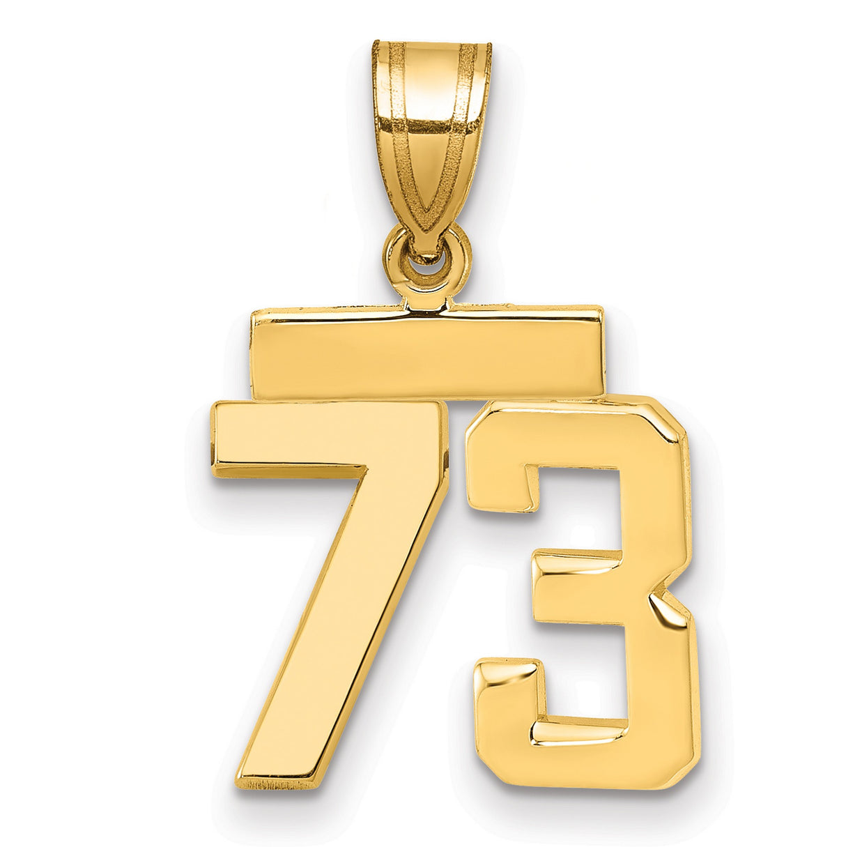 Small Polished Number 73 Charm Pendant in Real 14k Yellow Gold