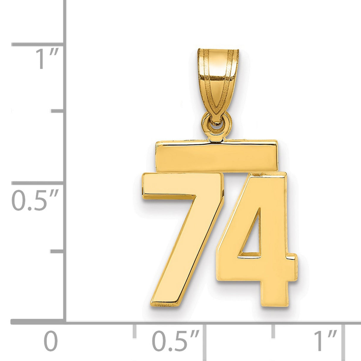 Small Polished Number 74 Charm Pendant in Real 14k Yellow Gold