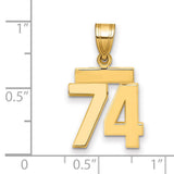 Small Polished Number 74 Charm Pendant in Real 14k Yellow Gold