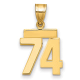 Small Polished Number 74 Charm Pendant in Real 14k Yellow Gold