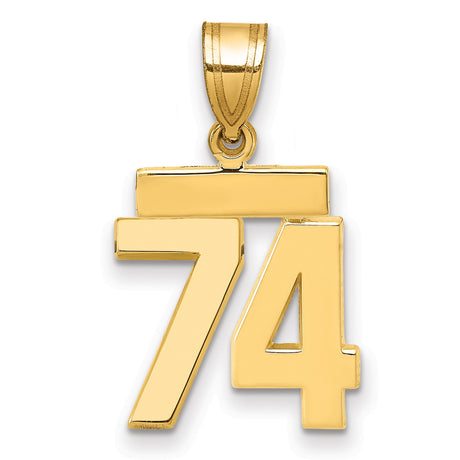 Small Polished Number 74 Charm Pendant in Real 14k Yellow Gold