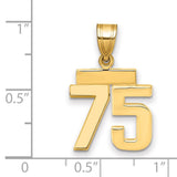 Small Polished Number 75 Charm Pendant in Real 14k Yellow Gold