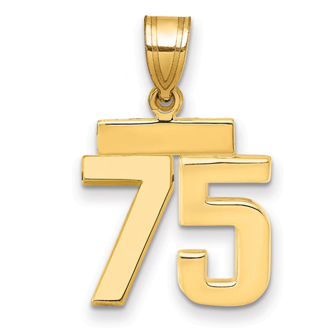 Small Polished Number 75 Charm Pendant in Real 14k Yellow Gold