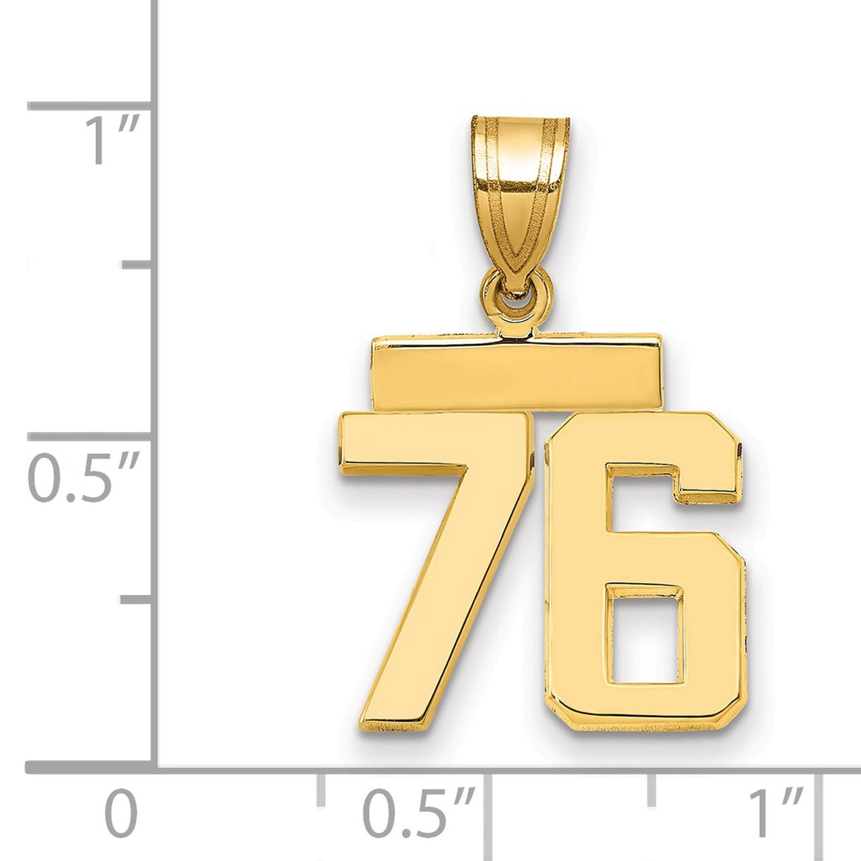 Small Polished Number 76 Charm Pendant in Real 14k Yellow Gold