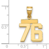Small Polished Number 76 Charm Pendant in Real 14k Yellow Gold